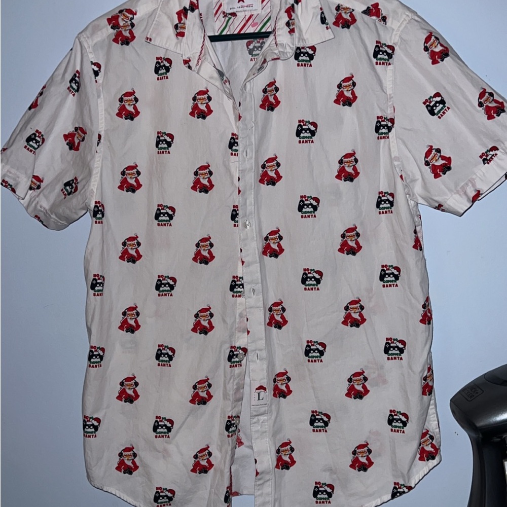 Denim & Flowers Men’s Large Gaming Gamer Santa Christmas Holiday Button Down